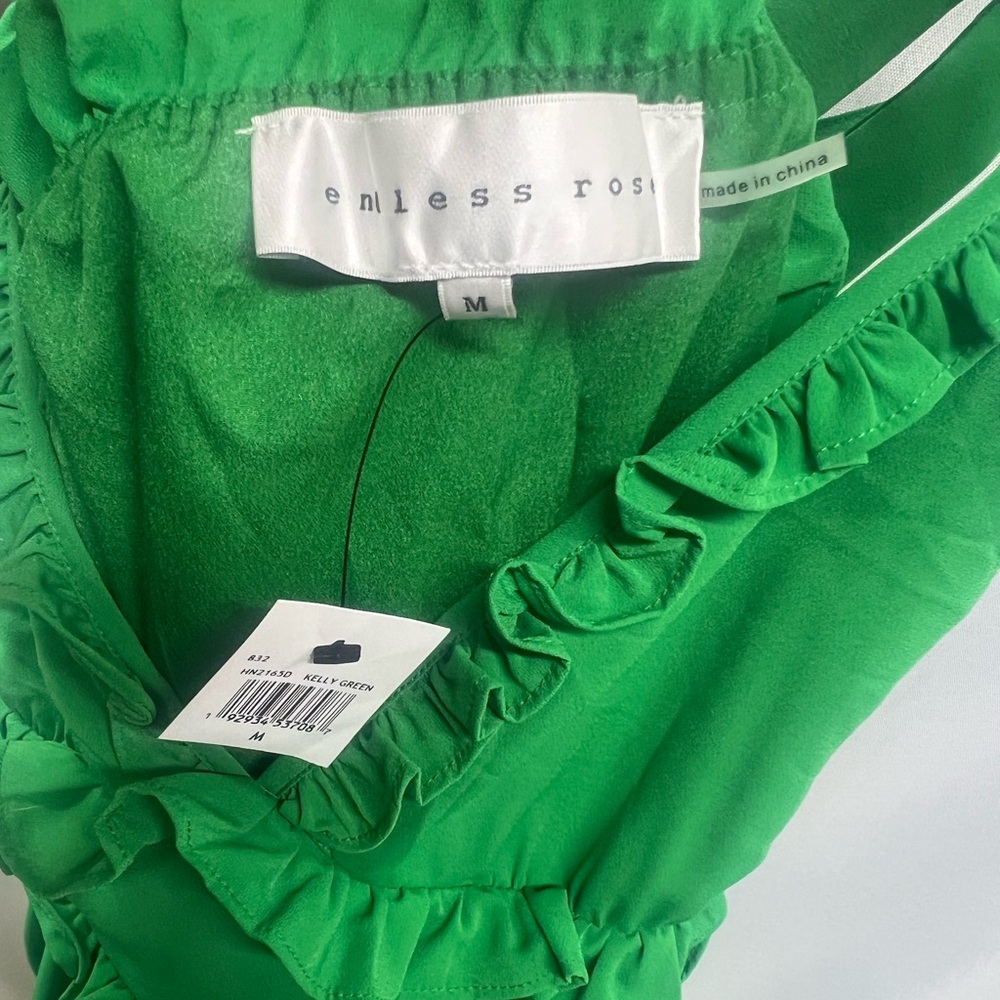 Endless Rose Women's Open Back Ruffle Green Maxi Dress Resortwear Medium New - Picture 4 of 8